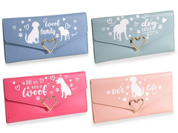 Portefeuille femme en simili cuir avec imprimé chien