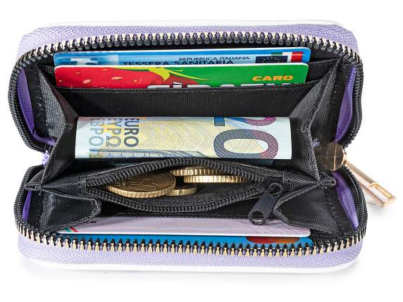 Portofel de damă din piele ecologică cu fermoar și imprimeu