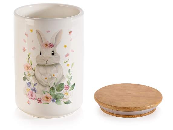 Bocal en céramique avec couvercle en bambou et lapin