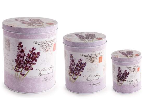 Ensemble de 3 bocaux en métal décorés de lavande