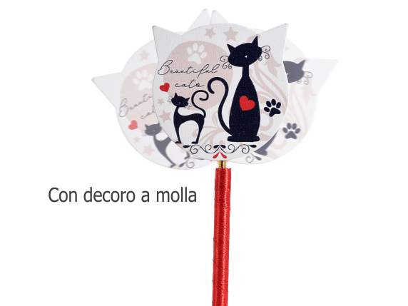 Stylo à bille en bois à ressort avec décoration de chat