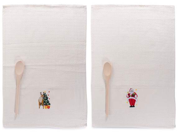 Prosop de bucatarie din bumbac cu broderie de Craciun