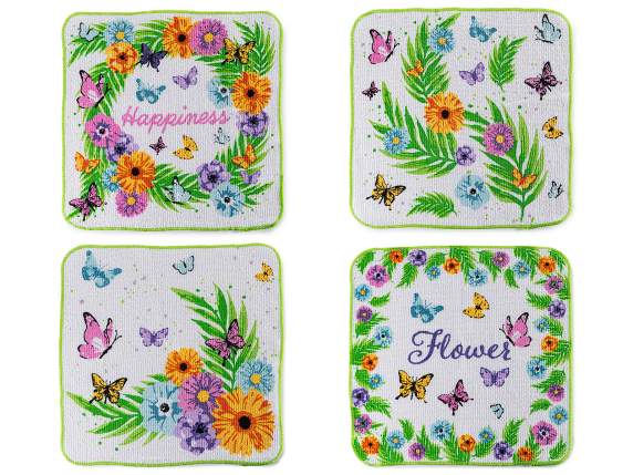 Mini prosop magic din bumbac cu imprimeu fluture și floral