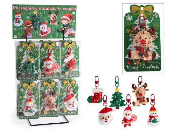 Porte-clés-breloque de Noël tricoté avec présentoir