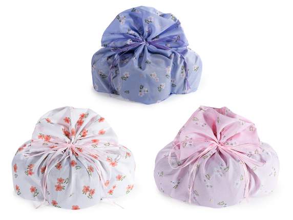 Geantă din material textil cu imprimeu floral și șnur de str