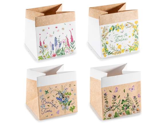 Pungă din hârtie albă și kraft cu imprimeu floral