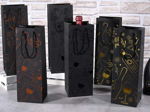Geantă-poșetă pentru sticle cu mânere și imprimeuri cu vin