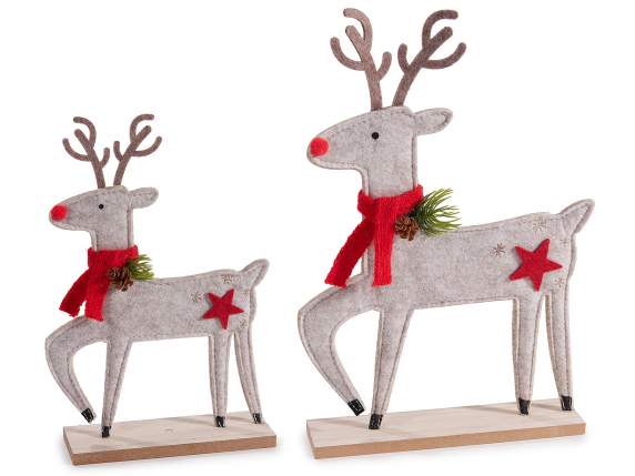 Lot de 2 rennes de Noël en tissu avec décorations sur socle