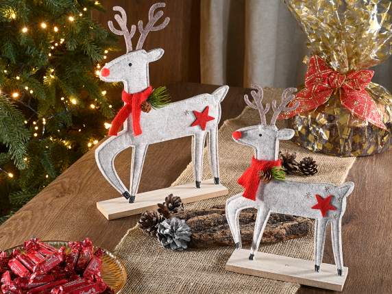 Lot de 2 rennes de Noël en tissu avec décorations sur socle