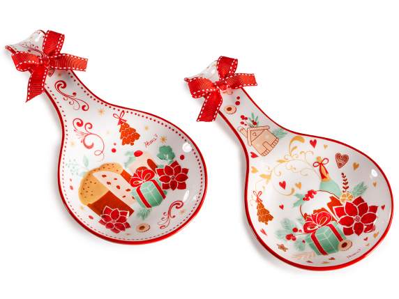 Reposacucharas de cerámica navideño con lazo