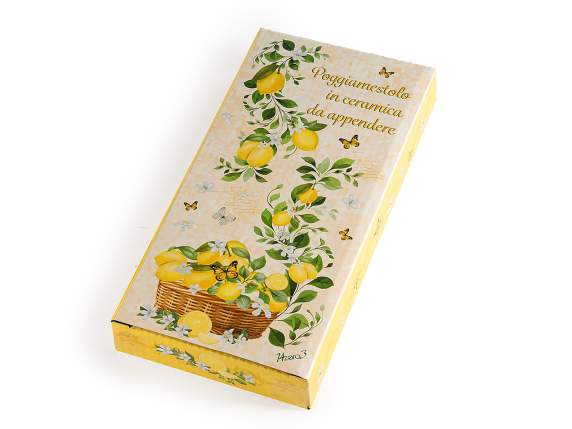 Repose-cuillère en céramique décoré de citrons et de nœuds