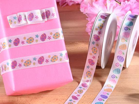 Ruban de satin de 15 mm avec imprimé œuf de Pâques