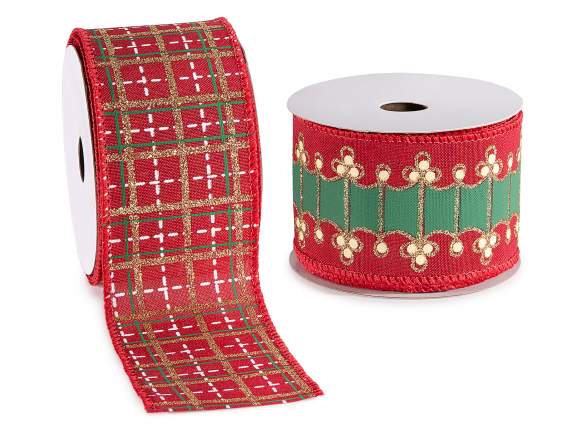 Ruban de Noël de 63 mm, modelable en tissu pailleté