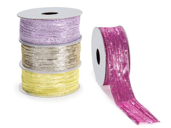 Ruban de satin de 38 mm à effet froissé métallique
