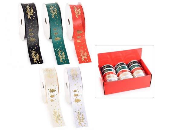 Présentoir 15 rubans colorés 25 mm avec imprimé Joyeux Noël