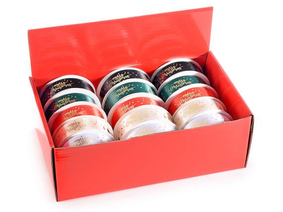 Présentoir 15 rubans colorés 25 mm avec imprimé Joyeux Noël