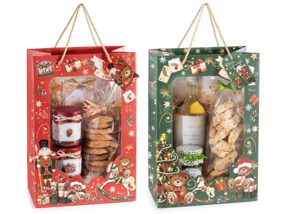 Sac en papier de Noël avec fenêtre transparente et étiquette