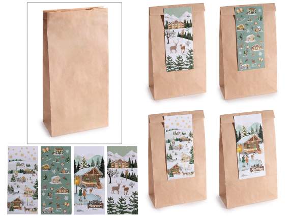 Sac de Noël en papier kraft sans poignées avec autocollant