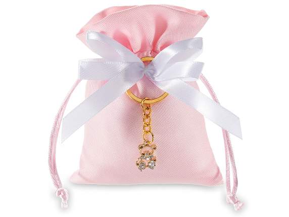 Sac en tissu avec noeud, porte-clés en métal avec ours en pe