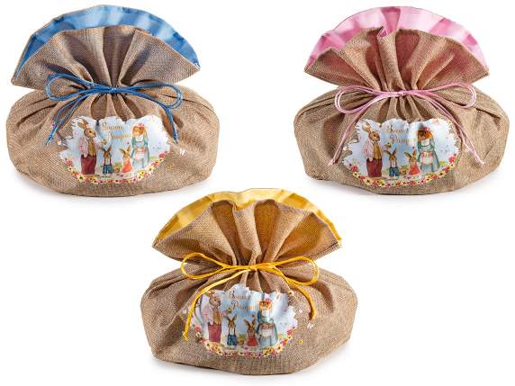 Sac pour colombe effet jute décorations Pâques et lanière