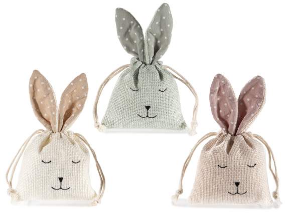 Sachet à bonbons en tissu lapin avec cordon de serrage