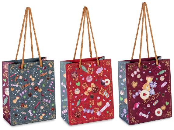 Petit sac-enveloppe avec anses et imprimé de bonbons