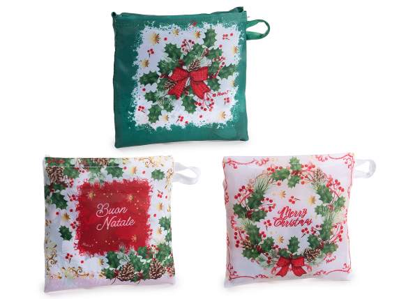 Sac de courses refermable en polyester avec décorations Noël