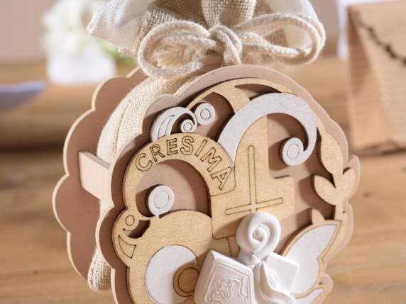 Décoration de confirmation en bois avec craie et sac avec co