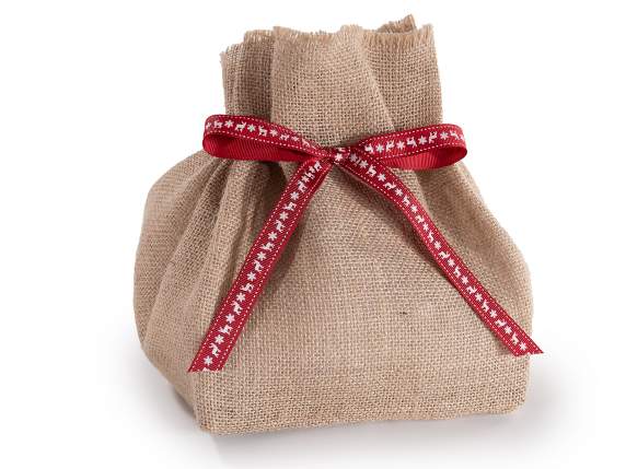 Sac en jute avec doublure intérieure et nœud papillon