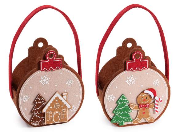 Sac à boules de Noël en tissu avec décorations en relief