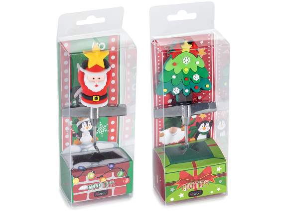 Sacacorchos de acero con Papá Noel y árbol de Navidad