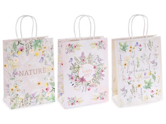 Petit sac-enveloppe en papier avec anses, motif herbes aroma