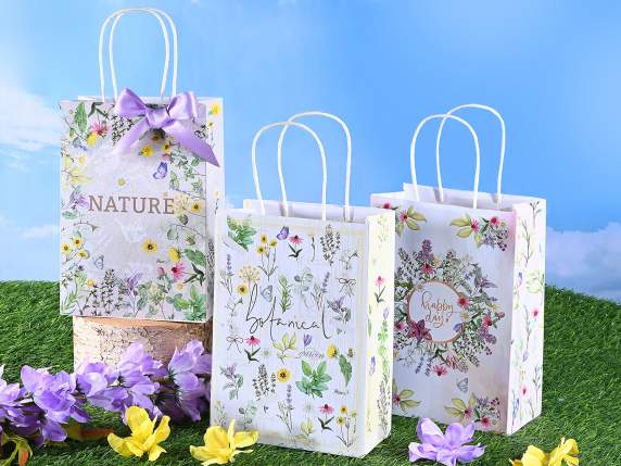 Petit sac-enveloppe en papier avec anses, motif herbes aroma