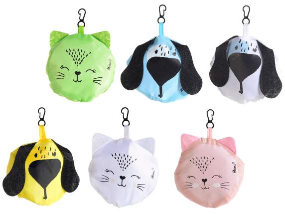 Sac de courses pliable en polyester 12L avec chien-chat
