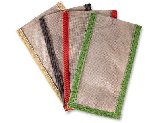 Grand sac alimentaire en jute et plastique avec bords coloré