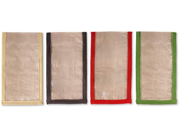 Grand sac alimentaire en jute et plastique avec bords coloré