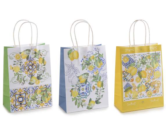 Petit sac-enveloppe en papier avec poignées et motif dagrum