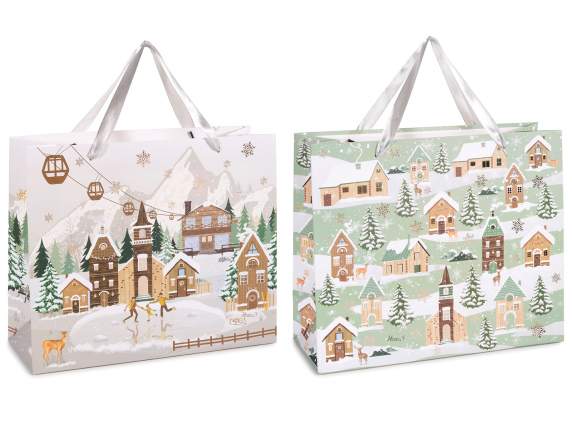Grand sac en papier-enveloppe avec paysage enneigé