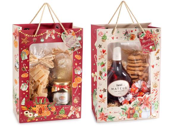 Sac en papier de Noël avec fenêtre et étiquette assortie
