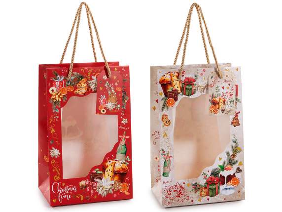 Sac en papier de Noël avec fenêtre et étiquette assortie