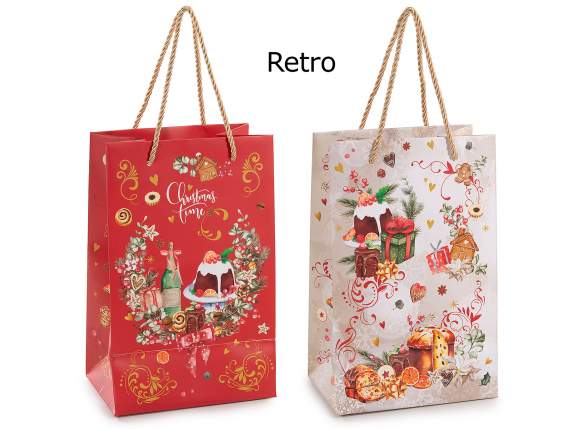 Sac en papier de Noël avec fenêtre et étiquette assortie