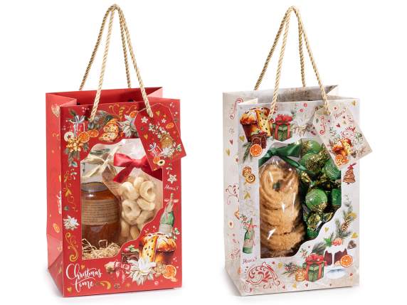 Sac en papier de Noël avec fenêtre et étiquette assortie