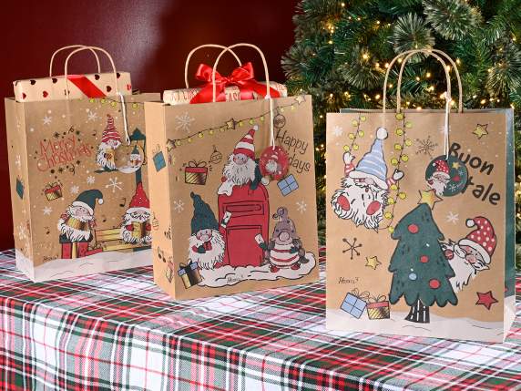 Grand sac-enveloppe en papier kraft avec poignées, gnomes, é