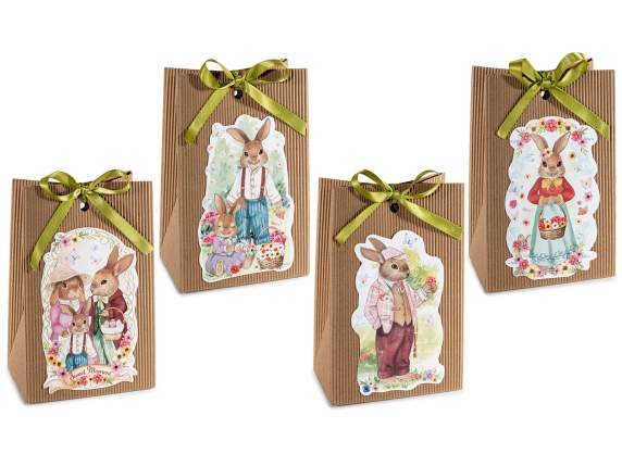 Sac en papier kraft décoré dun lapin et dun ruban