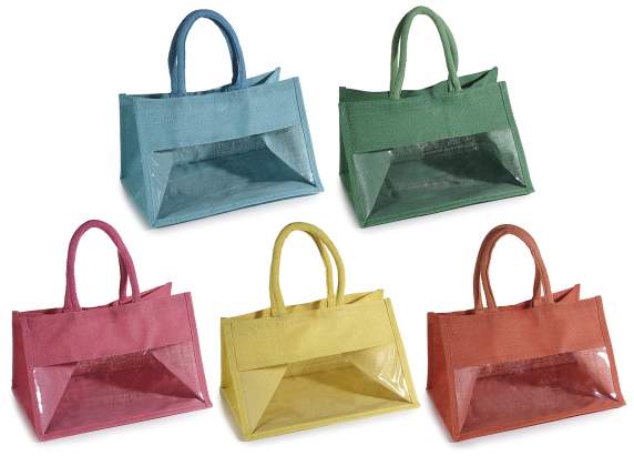 Sac en jute avec fenêtre et anses en corde