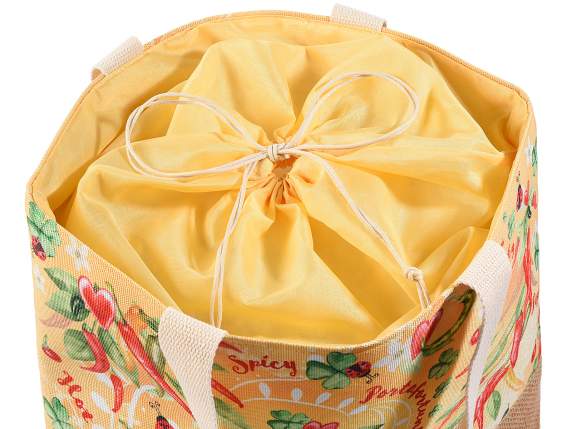 Sac en toile et jute avec imprimé porte-bonheur
