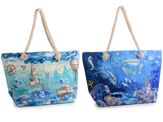 Sac de plage en tissu avec poignées en corde