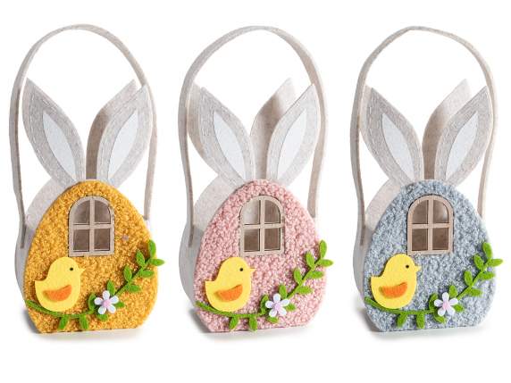 Sac à main en tissu d’oeuf avec oreilles de lapin et poussin