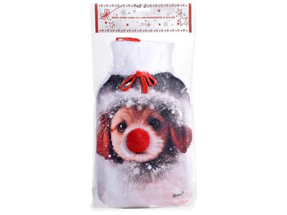 Bouillotte avec doublure en fourrure écologique et pompon