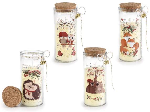 Scented candle in glass jar with lid and bells